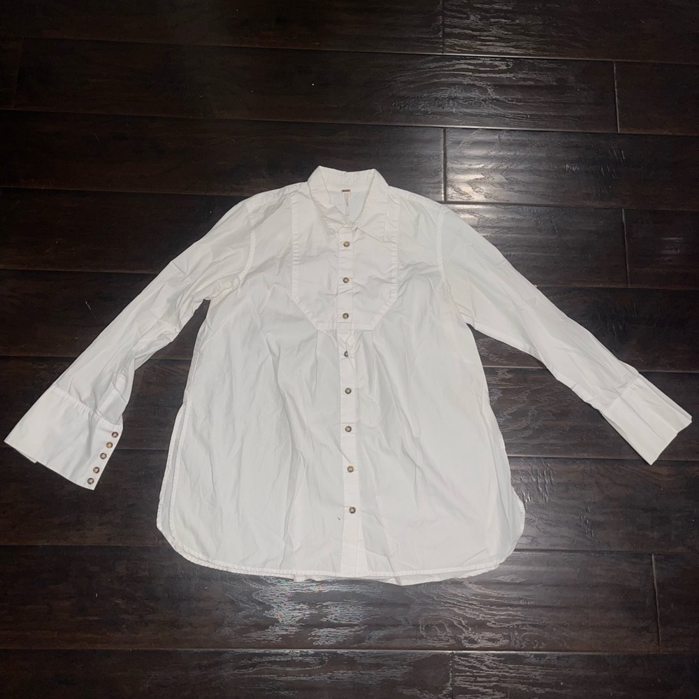 Free People Classic White Collared Long Sleeve Button Down Small Boho Western